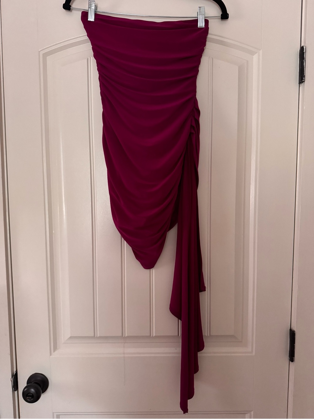 Asymmetric Ruched Mini Dress in Berry